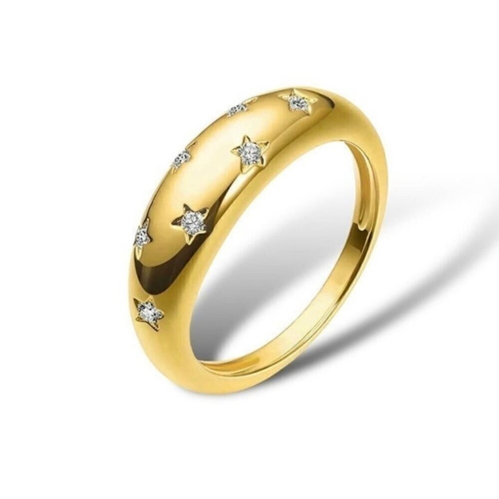 NWT Star Dome Ring Sz.9 18K Yellow Gold Plated CZ Chunky Minimalist Glam